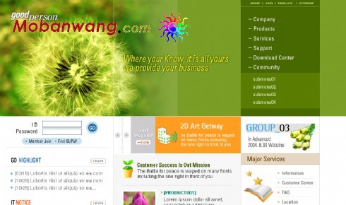 Green Dandelion topic page template